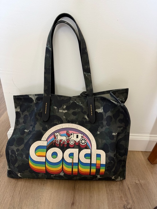 Coach Handbags - 100% Recycled Canvas Tote 42 - with Camo Print and Rainbow Horse and Carriage
